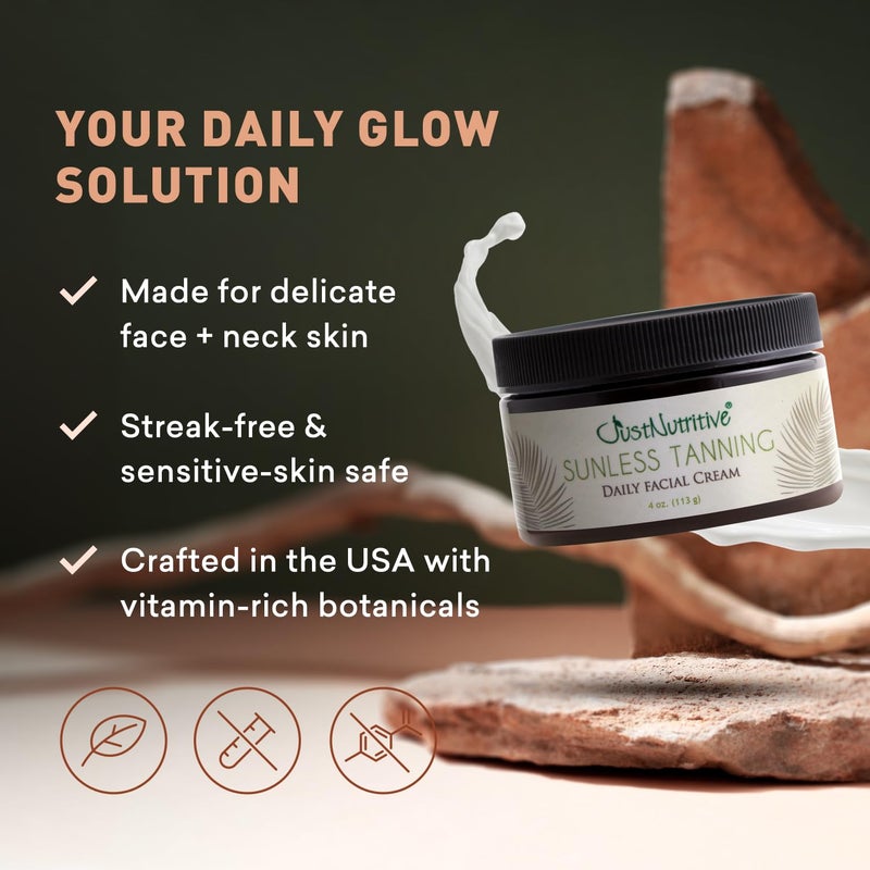 Just Nutritive Sunless Tanning Daily Facial Cream | Self-Tanner | Sunless Tanning Lotion | Self-Tanning Lotion | Sunkiss Glow | Just Nutritive | 4 Oz - Image 3